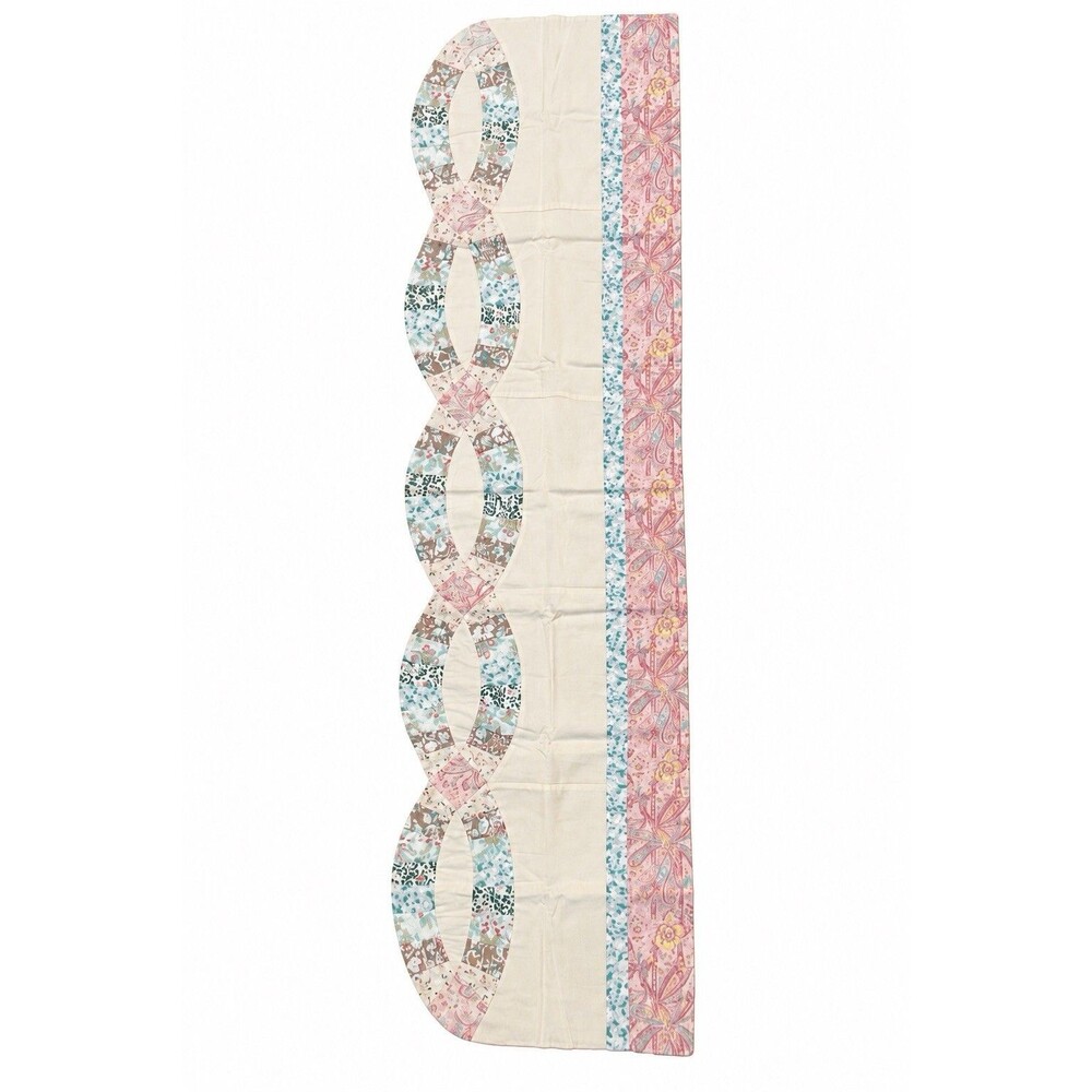 Handmade Double Wedding Ring Window Valance Pastel Floral Patchwork Cottage